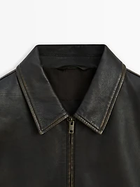 Distressed effect short nappa leather jacket