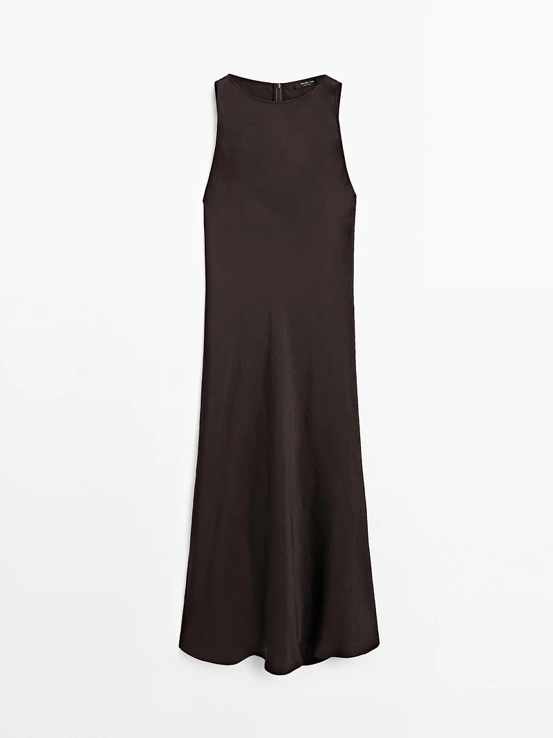 Long satin halter neck dress