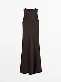 Long satin halter neck dress