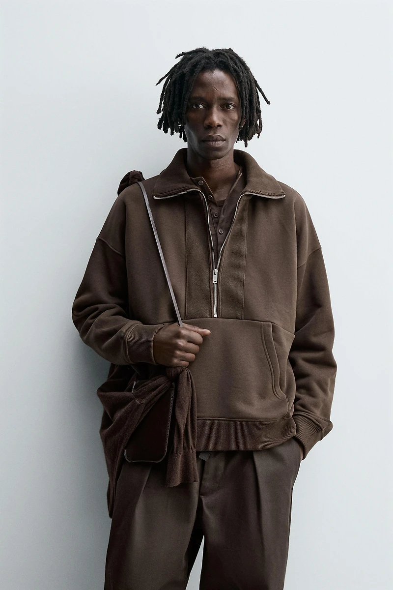 SWEAT COL ZIPPÉ CÔTELÉ