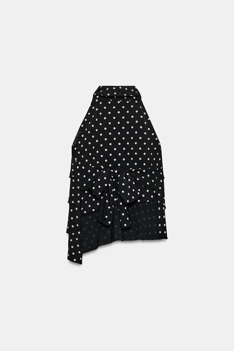 POLKA DOT RUFFLE HALTER TOP
