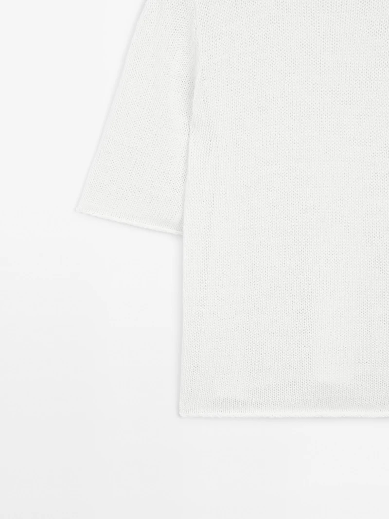 Short sleeve linen knit sweater