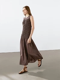 Long flounce dress with gathered detail