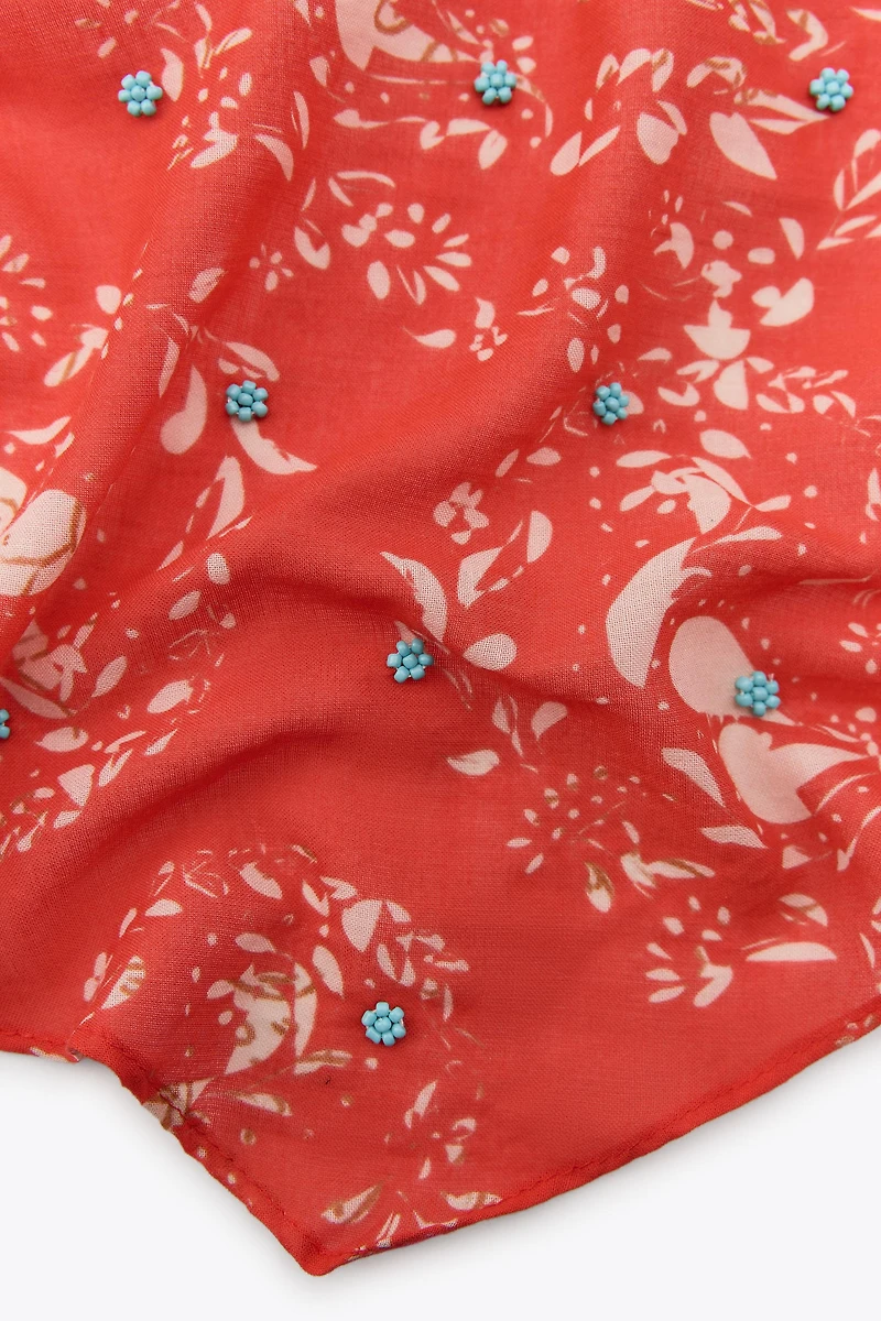 FLORAL PRINT BEADED BANDANA