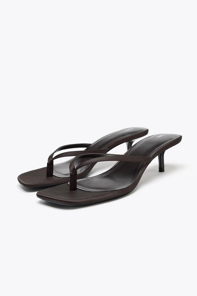 SATIN KITTEN HEEL SANDALS