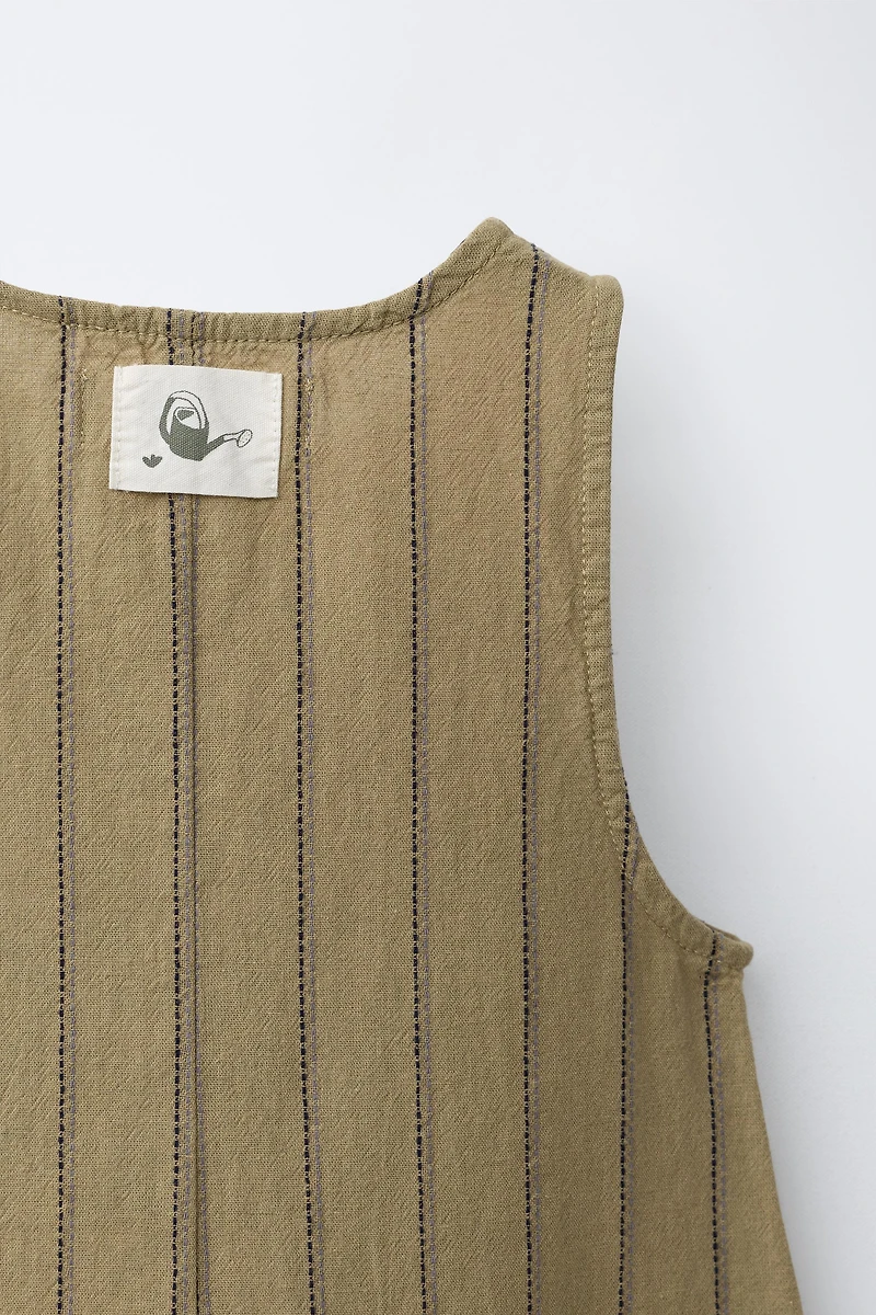 COTTON LINEN BLEND STRIPED OVERALLS