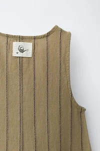 COTTON LINEN BLEND STRIPED OVERALLS