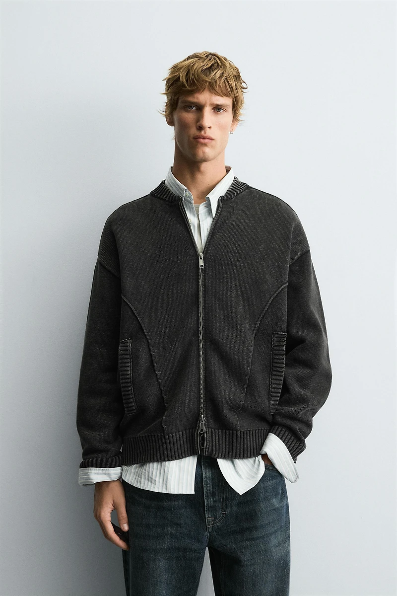 WASHED KNIT BOMBER JACKET