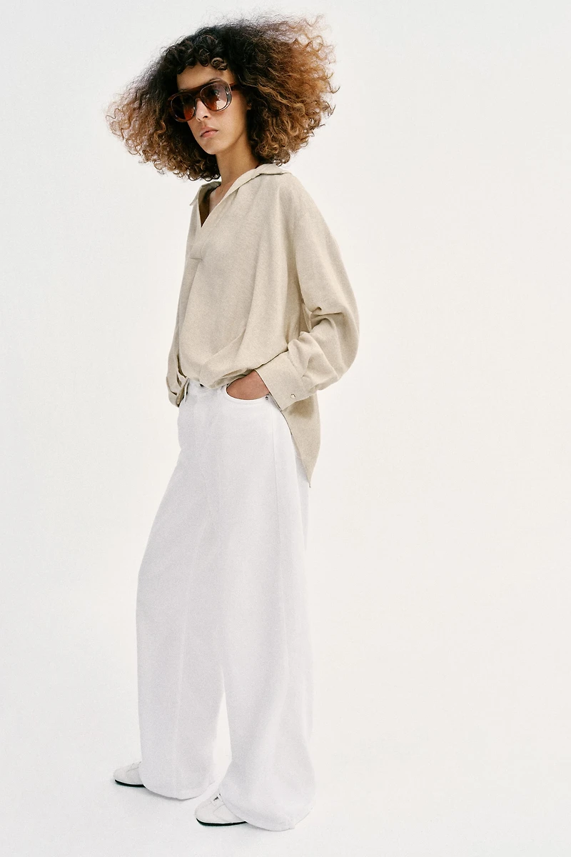 LINEN BLEND SHIRT WITH PUFF HEM