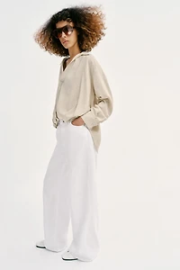 LINEN BLEND SHIRT WITH PUFF HEM