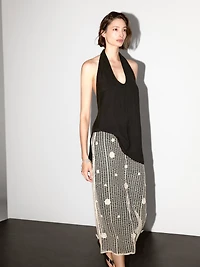 Midi skirt with floral embroidery