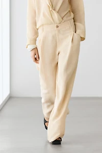 Wide-leg linen trousers with pocket detail