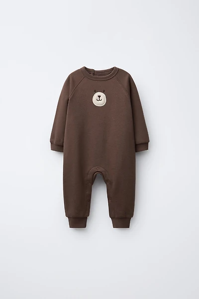 EMBROIDERED BEAR PLUSH JUMPSUIT