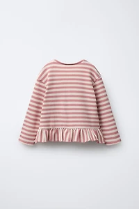 STRIPED WAFFLE KNIT PEPLUM TOP