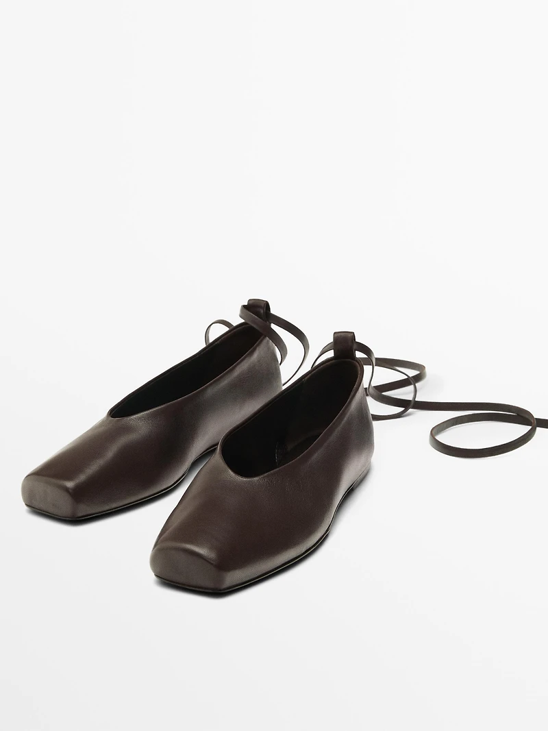 Tied leather ballet flats