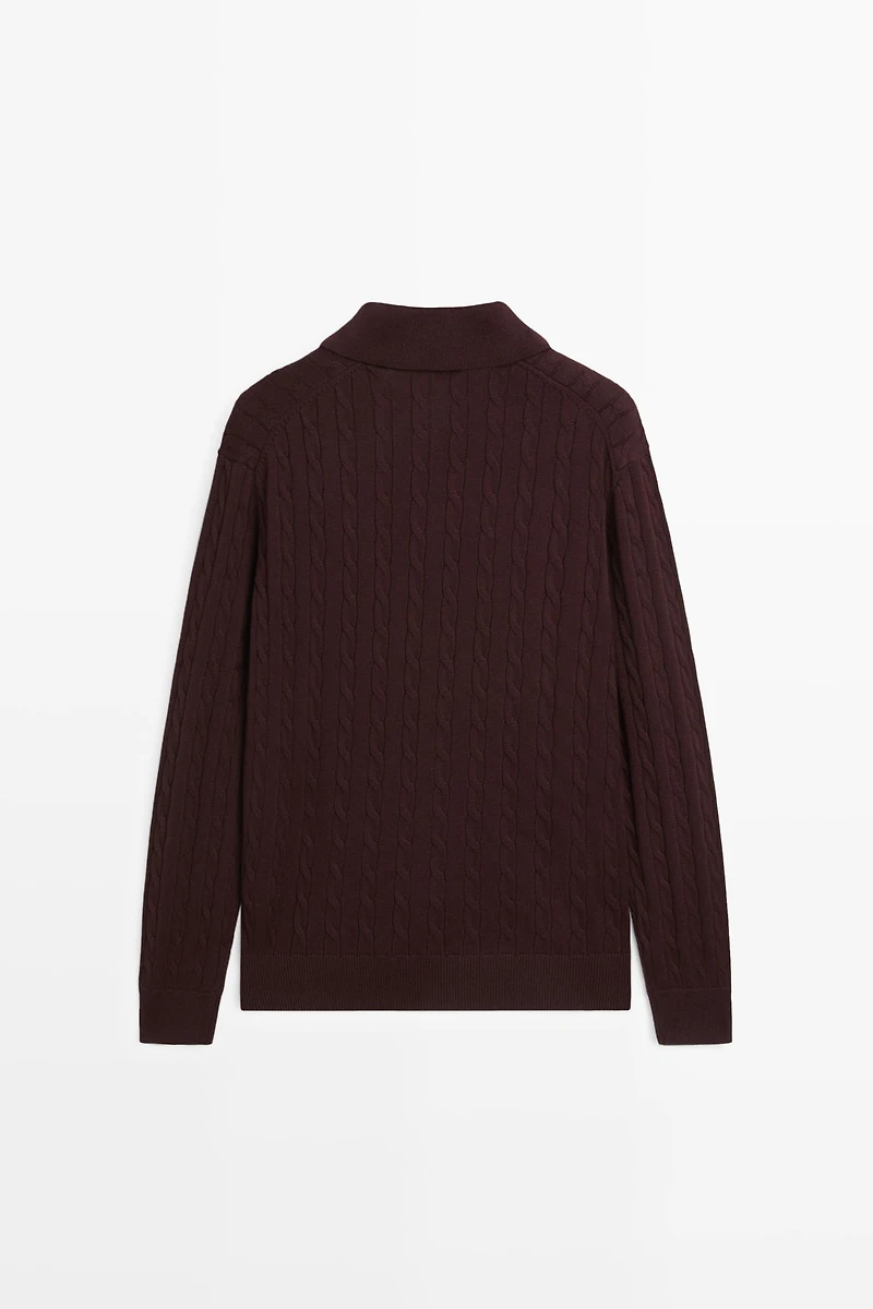100% Cotton Cable-Knit Polo Sweater