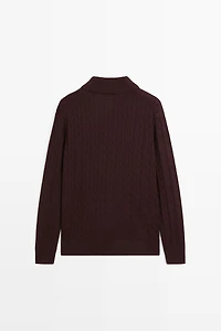 100% Cotton Cable-Knit Polo Sweater