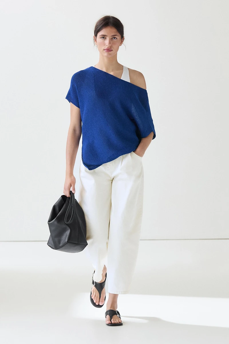 Asymmetric short sleeve linen T-shirt