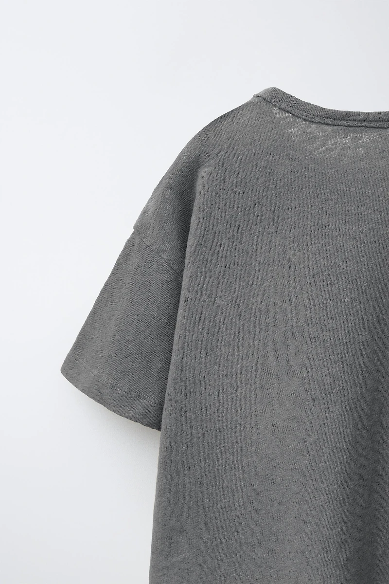 T-SHIRT UNI EN LIN ET COTON