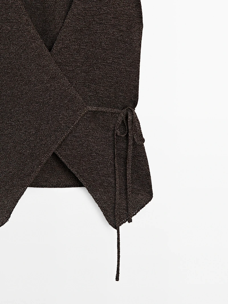 Veste sans manches cache-cœur en maille avec lien