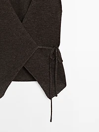 Veste sans manches cache-cœur en maille avec lien