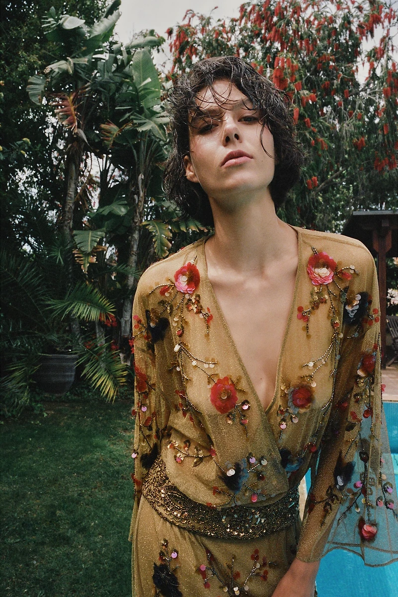 METALLIC THREAD BEADED DRESS