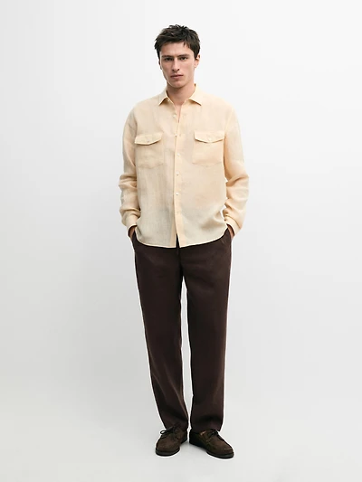 Chemise regular fit poches 100 % lin