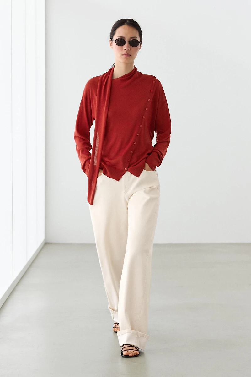 Cardigan with buttoned scarf detail