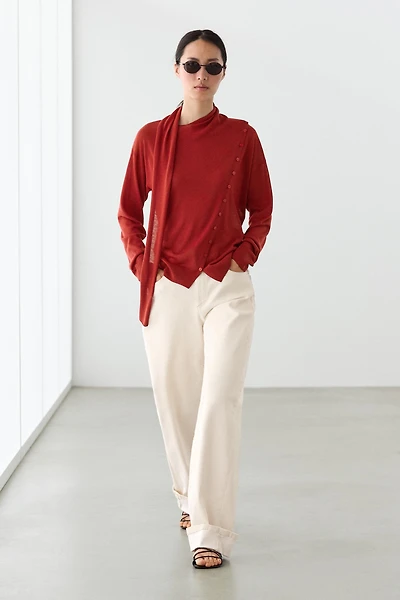 Cardigan with buttoned scarf detail