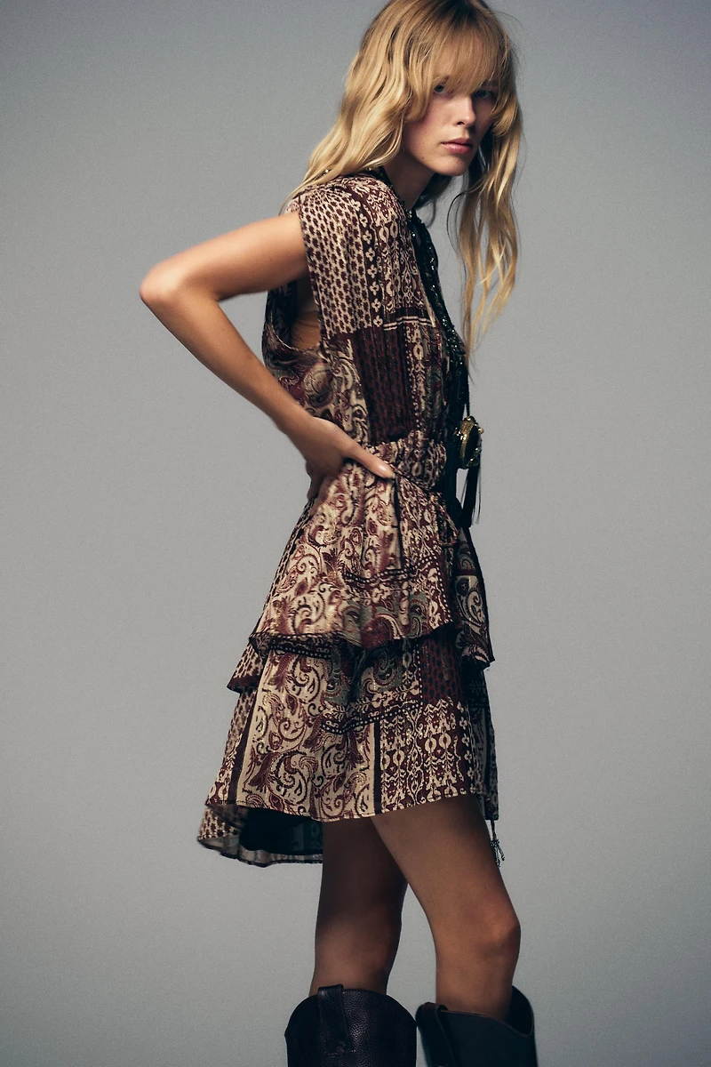 BEADED PRINTED METALLIC THREAD DRESS