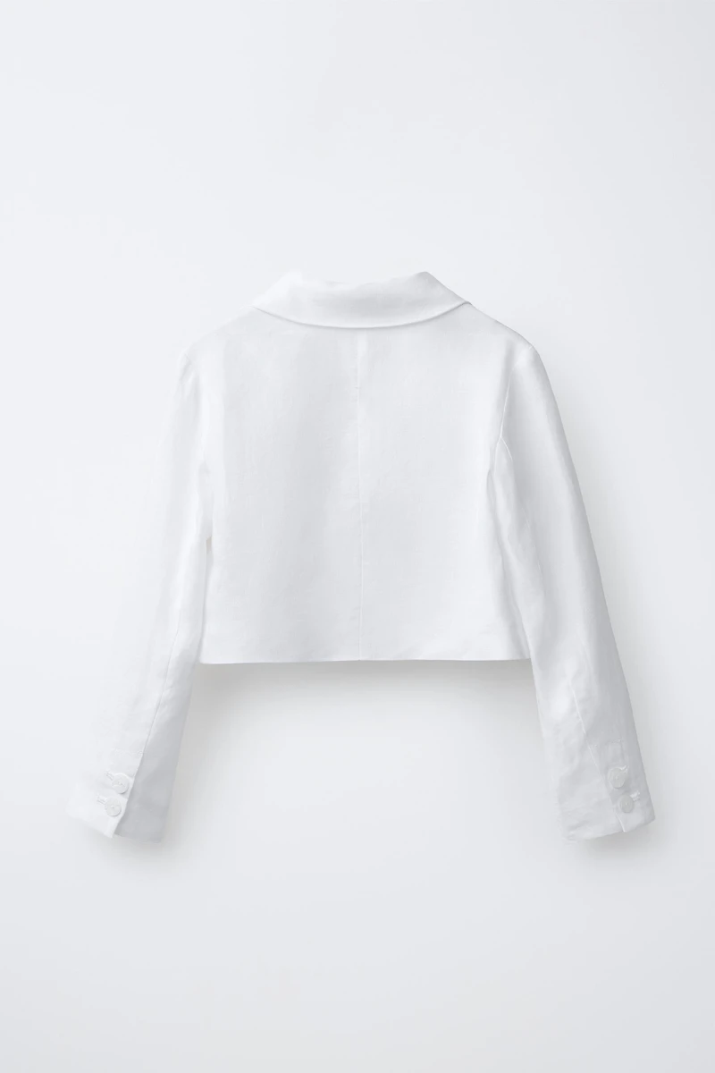 100% LINEN CROPPED BLAZER