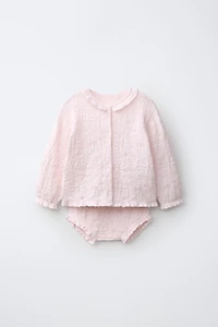 COTTON-SILK KNIT JACKET AND BLOOMERS SET