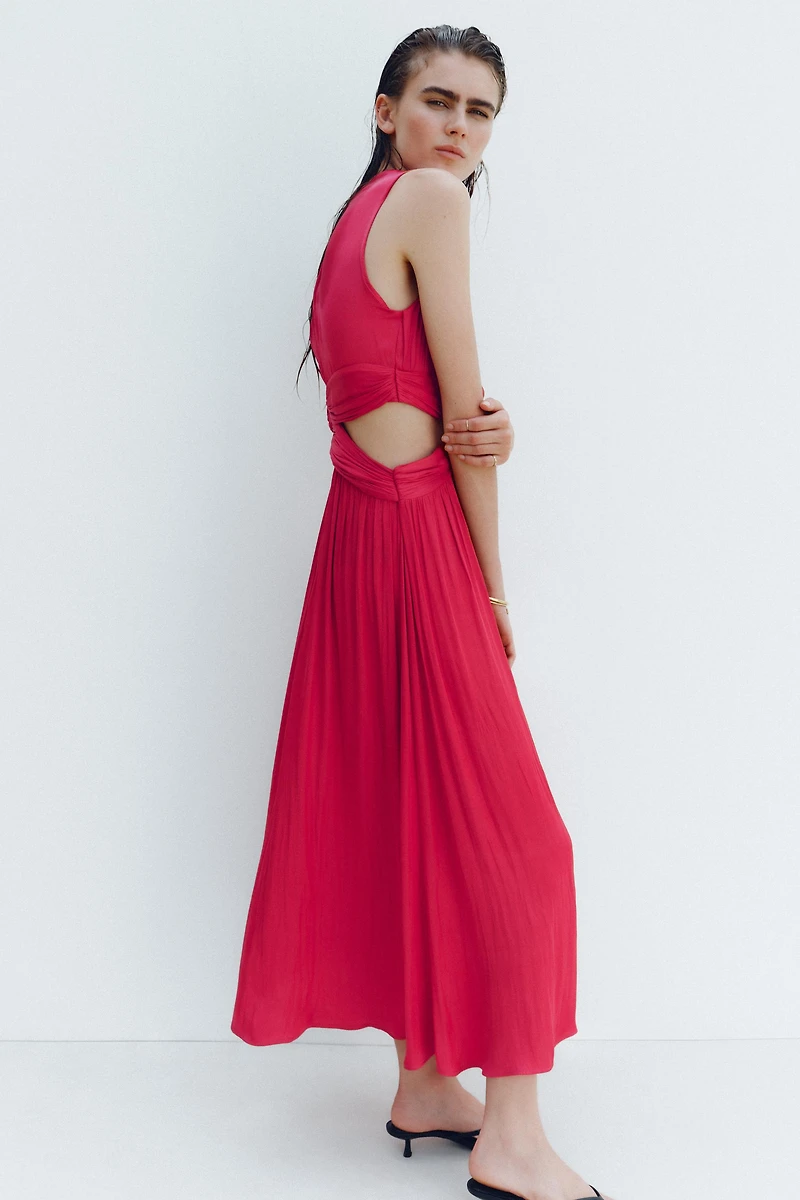 SATIN EFFECT CUT OUT MIDI DRESS