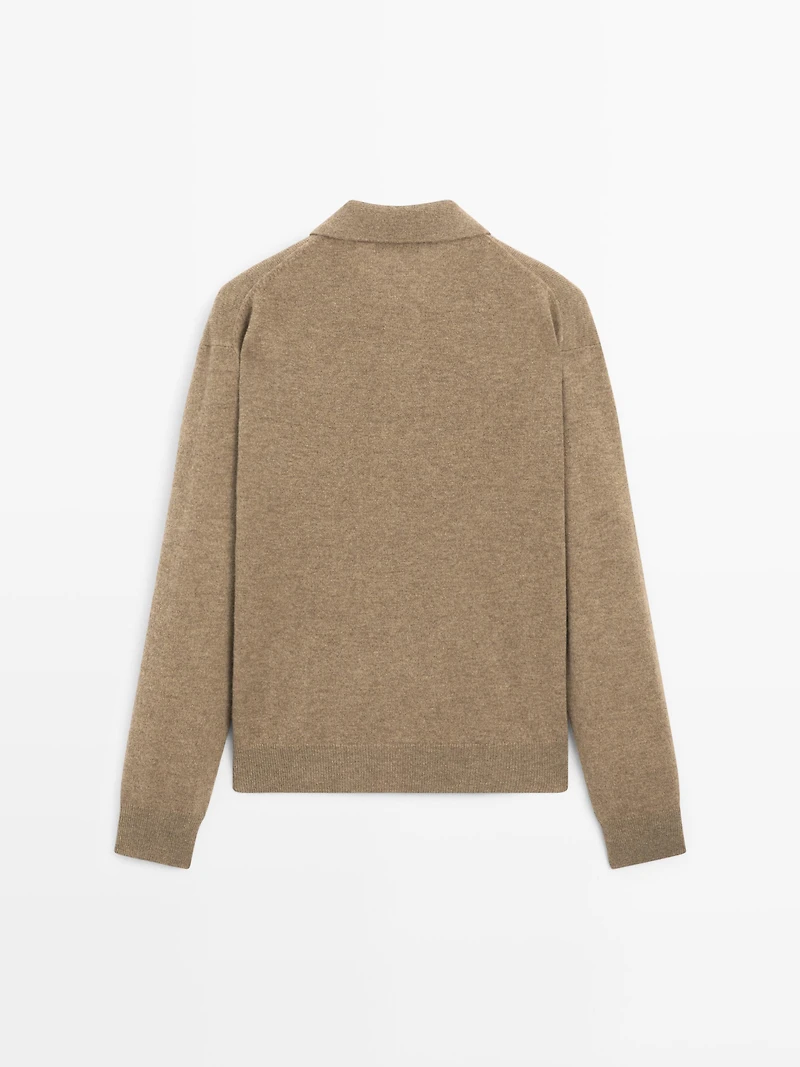 Knit polo sweater with pocket
