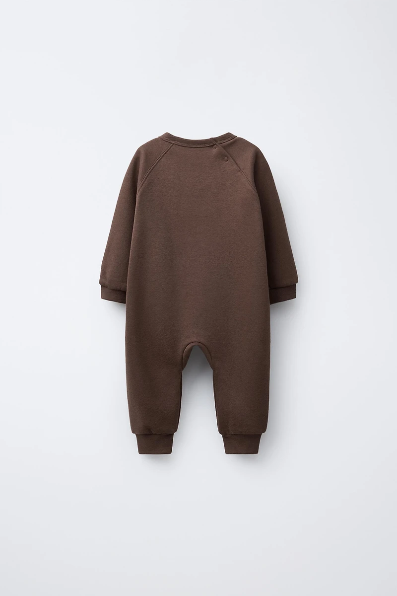 EMBROIDERED BEAR PLUSH JUMPSUIT