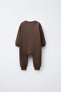 EMBROIDERED BEAR PLUSH JUMPSUIT