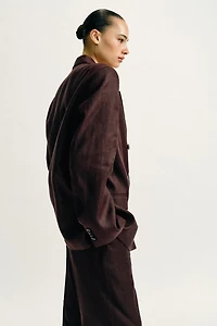 100% LINEN DOUBLE BREASTED BLAZER WITH SHOULDER PADS