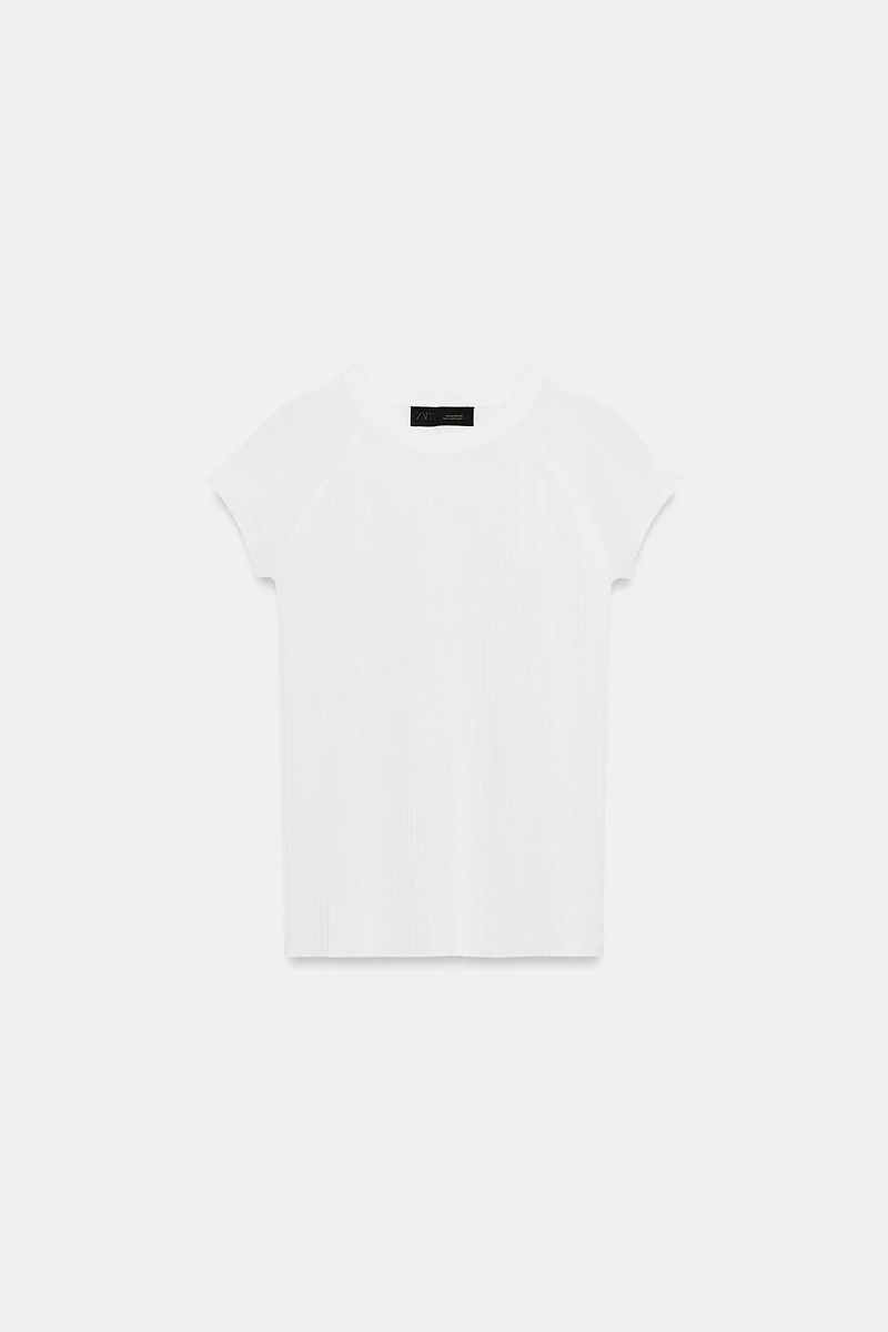 SHORT SLEEVE RIB KNIT TOP
