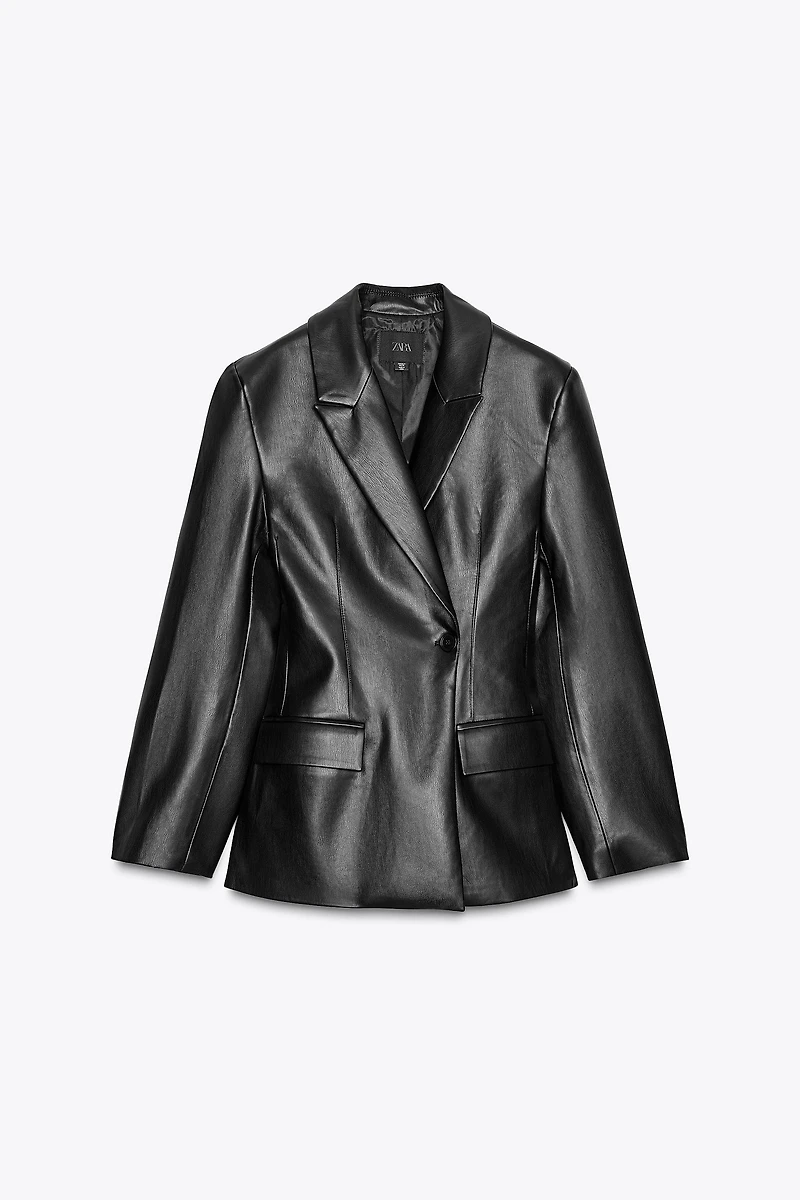 FITTED FAUX LEATHER BLAZER