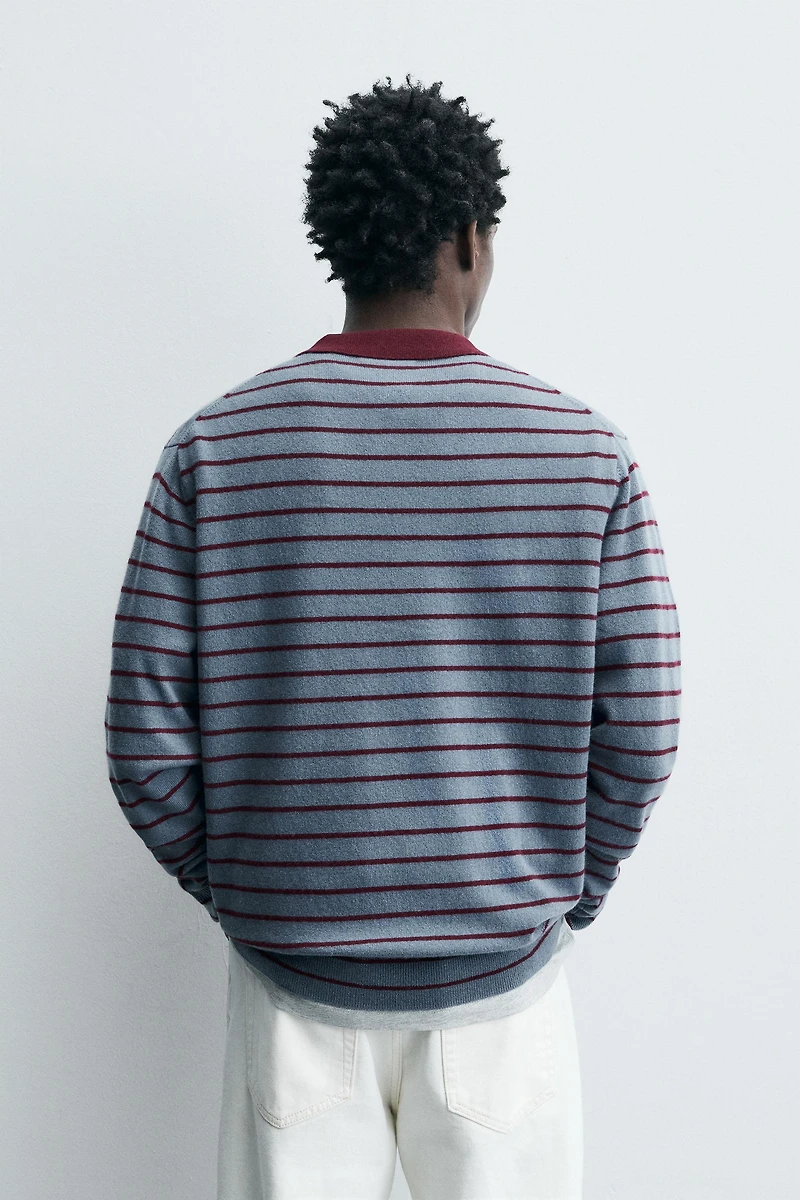 STRIPED WOOL BLEND KNIT POLO SHIRT