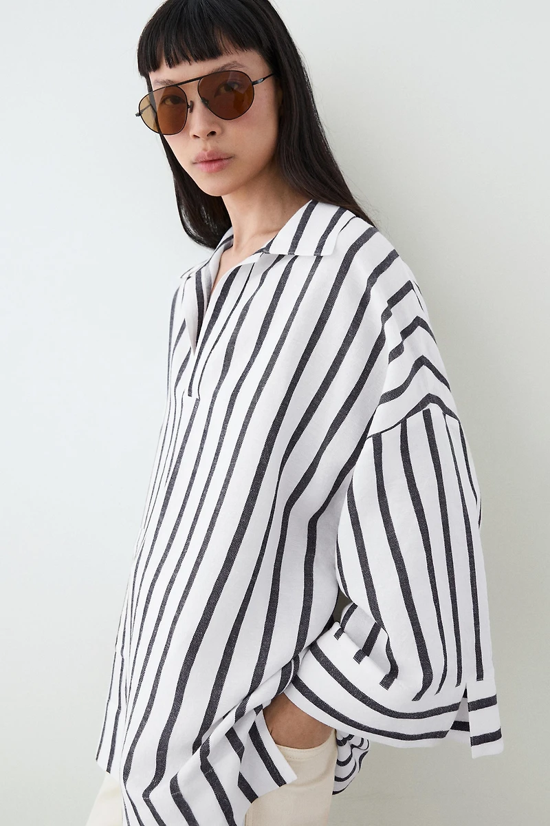 Striped oversize linen blend shirt