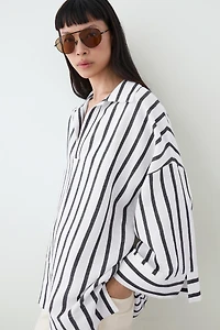 Striped oversize linen blend shirt