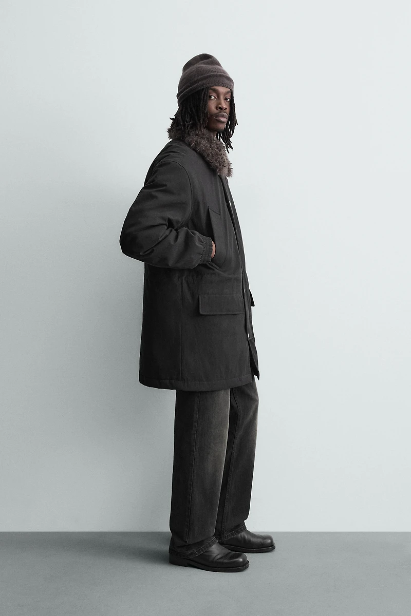 PARKA WITH REMOVABLE FAUX FUR COLLAR