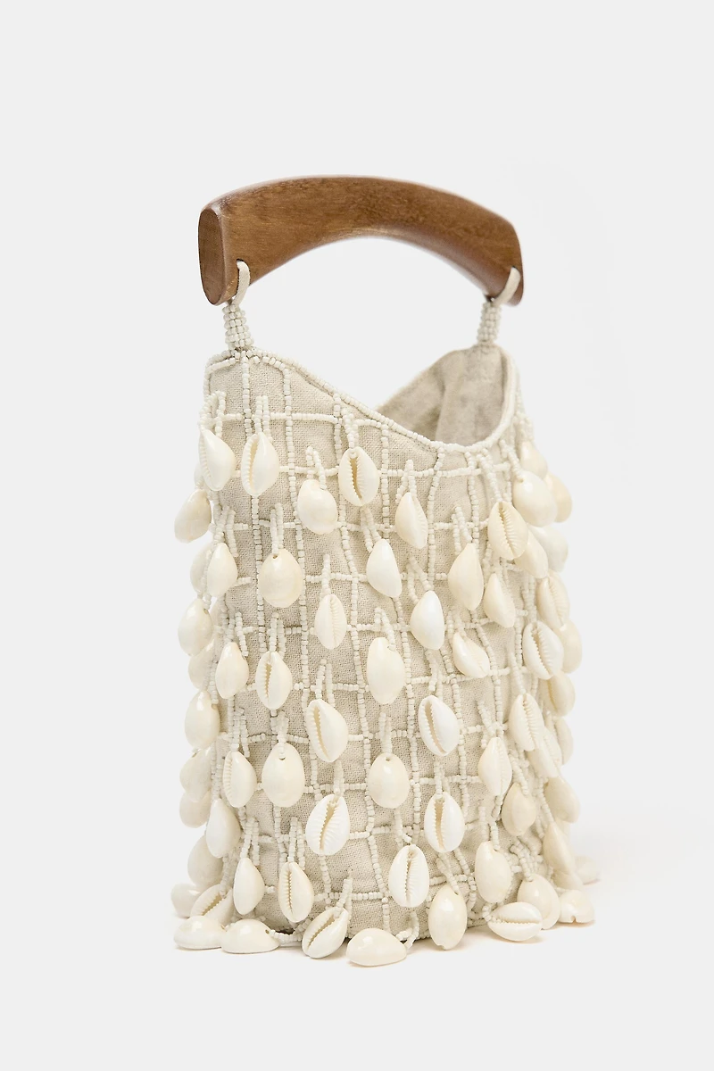 BEADED FABRIC BUCKET BAG