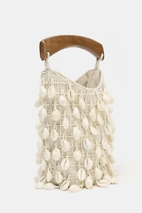 BEADED FABRIC BUCKET BAG