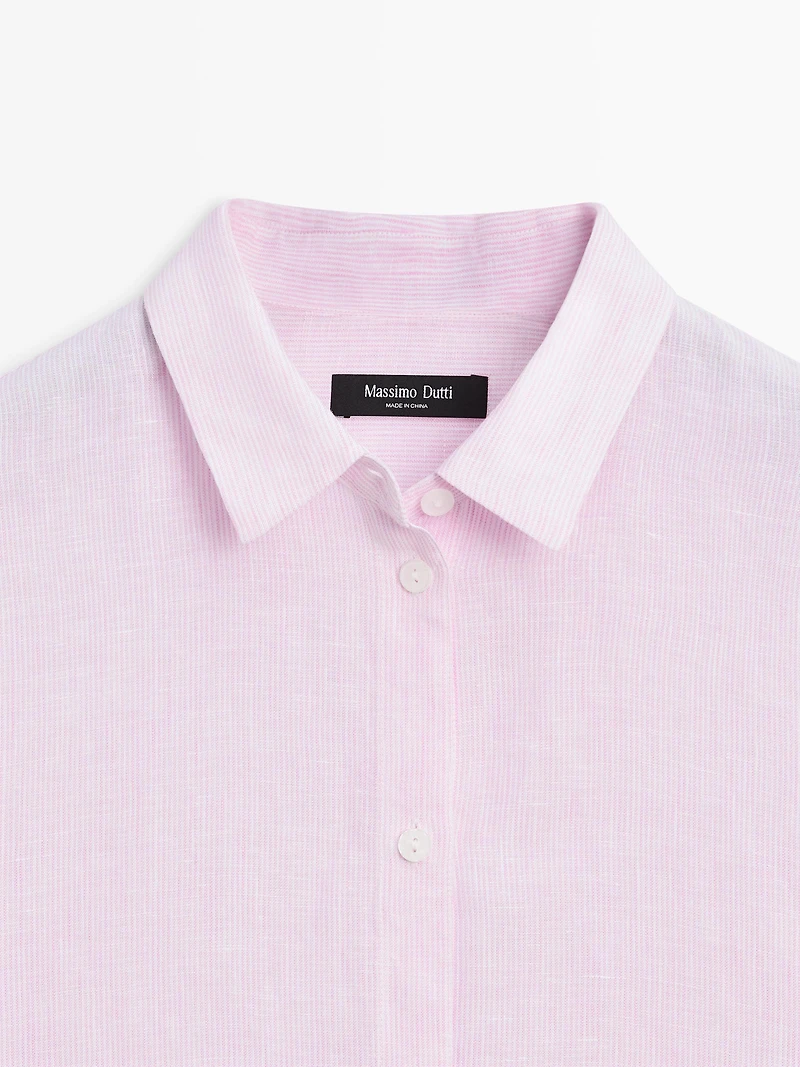 Flowing pinstriped 100% linen shirt