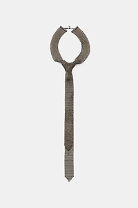 METALLIC RHINESTONE TIE NECKLACE