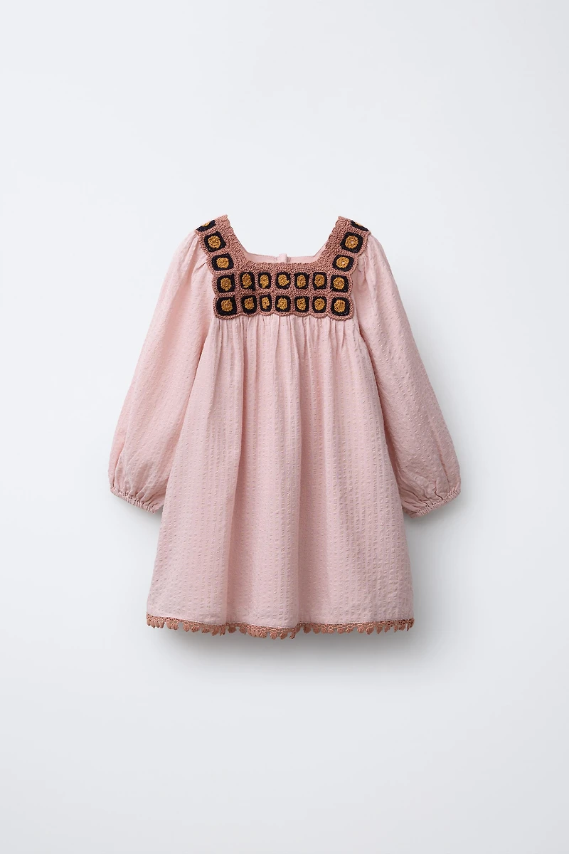 CROCHET KNIT DETAIL DRESS