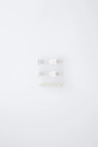 PACK OF THREE MOTHER-OF-PEARL HAIR CLIPS WITH BOWS AND PEARLS