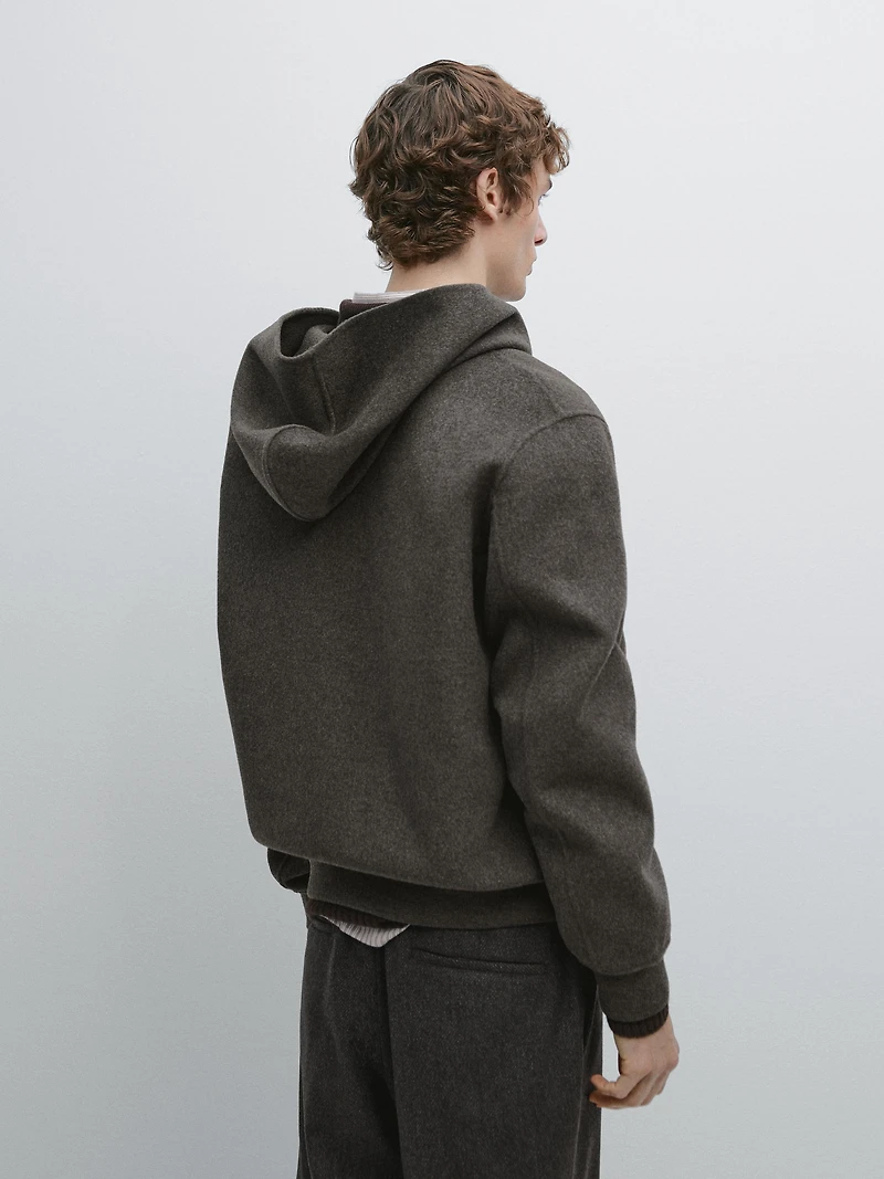 Wool blend double fabric hooded jacket